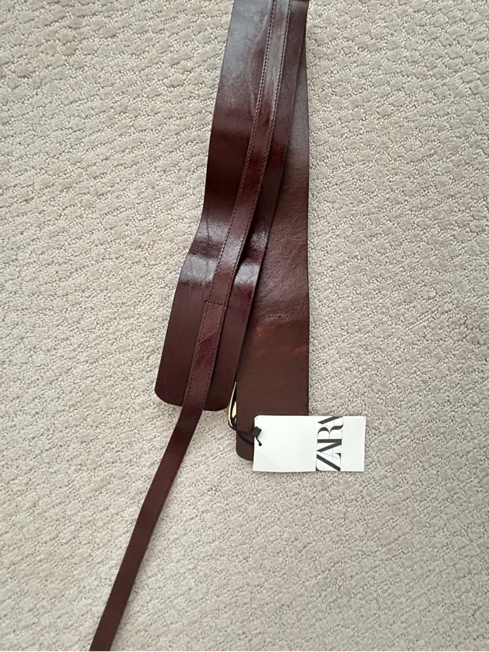 ZARA Women’s Brown Leather Belt with Gold Oval Buckle